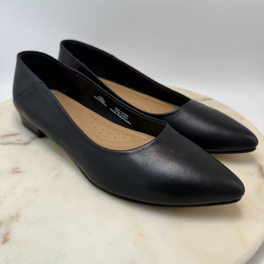Nisolo Womens Black Leather Fina Pointed Toe Low Top Slip-On Ballet Flats Size 8